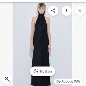 De Rococo Black High Collar Satin Maxi Dress